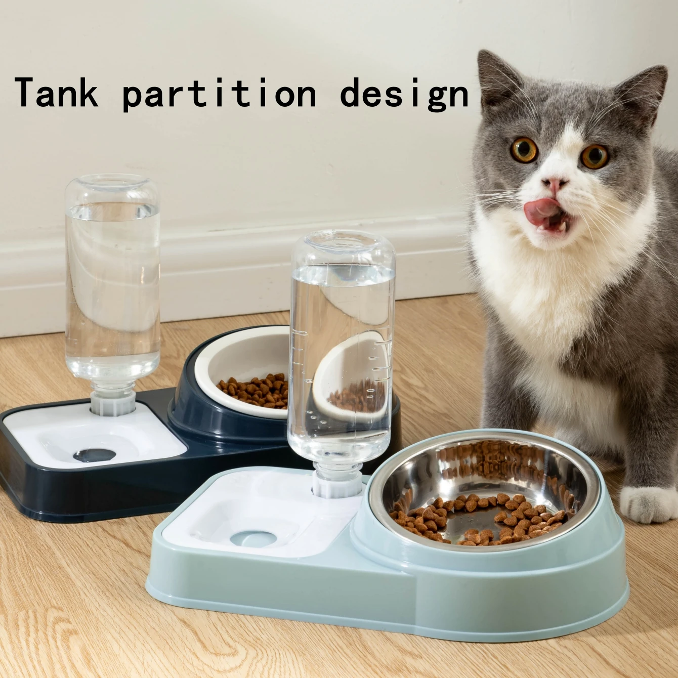 Stainless Steel Or Plastic Bowl Double Bowl Protection Cervical Spine Oblique Automatic Drinking Water Non-Wet Mouth Cat Product