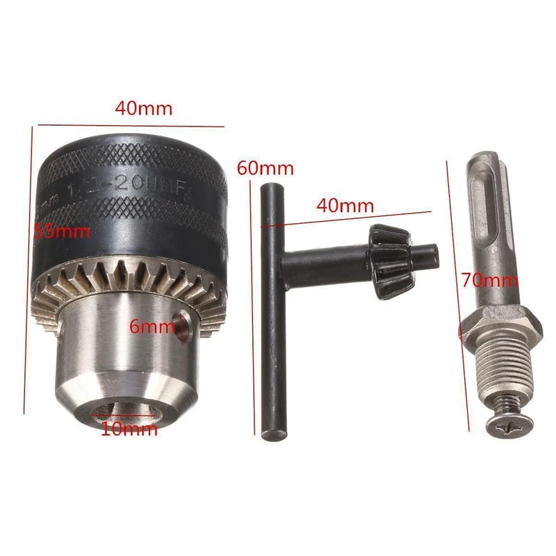 1Pc Drill Chuck 1.5-13mm 1/2-20UNF Rotary Hammer Screwdriver Impact Wrench Driver Adapter + Key + SDS Shank Set