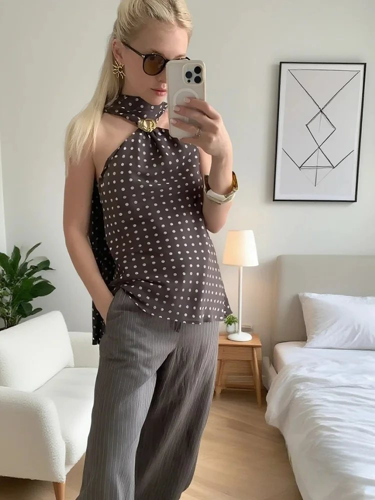 

KONDALA сексуальный шикарный женский шарф, блузка в белый горошек, тонкие рубашки с открытой спиной, модные осенние вечерние топы 2025, блузки Y2K Grils