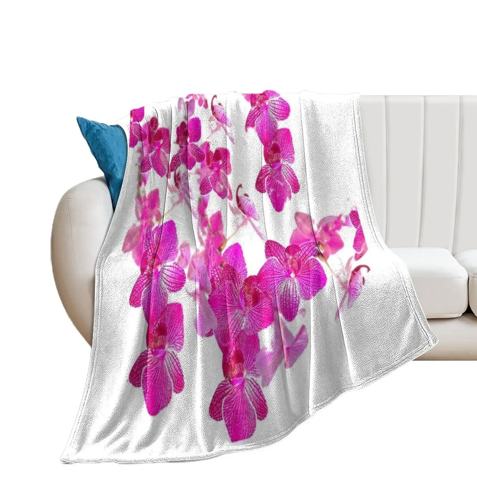 FUCHSIA PINK ORCHIDS PATTERNS WHITE ART Throw Blanket Sofa Throw For Decorative Sofa heavy to sleep Blankets