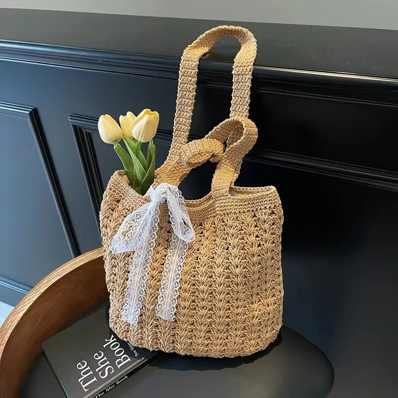 

Hollow Out Fabric Solid Color Hasp Shoulder Bags Female Bags on Sale 2025 New Large Capacity Commuting Women's Handbags