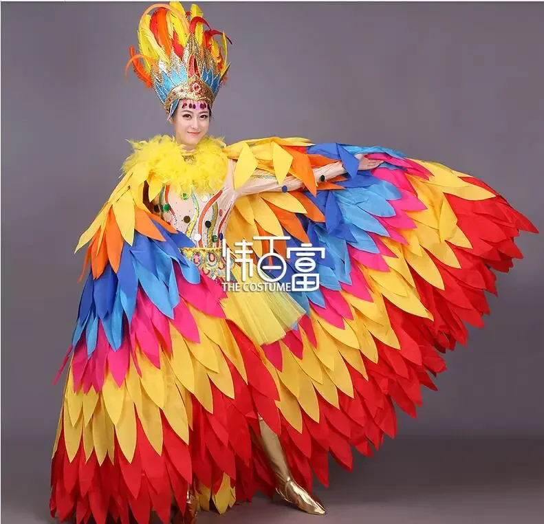 Plumes de danse d'ouverture de dinde pour femmes, vêtements de scène colorés, vêtements de scène de luxe, performance de carnaval