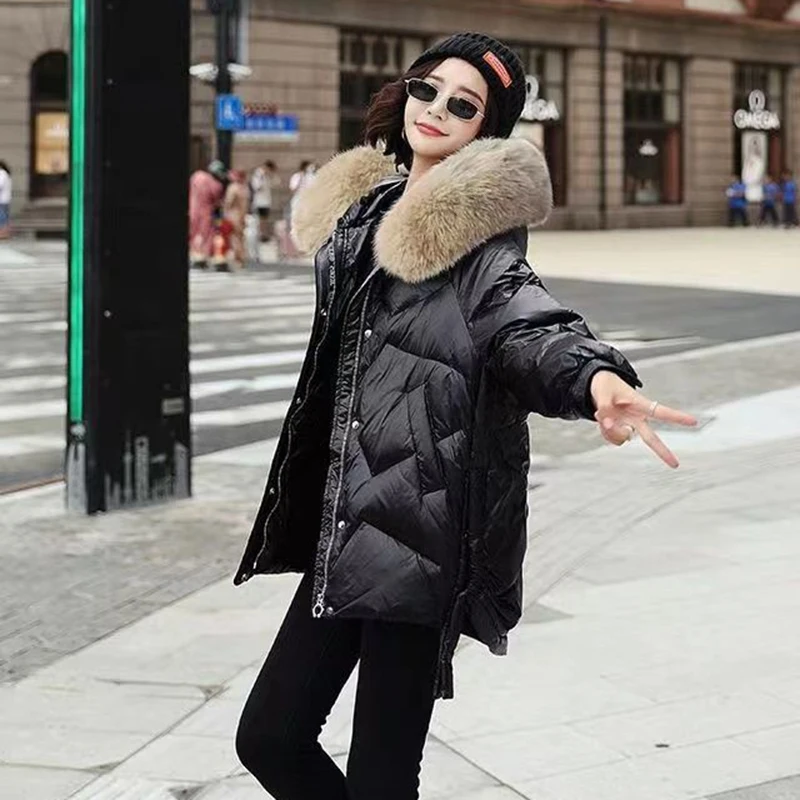 2023 inverno piumino di cotone donna Casual allentato addensare caldo parka collo di pelliccia cappotto con cappuccio cappotto impermeabile rosso vino femminile