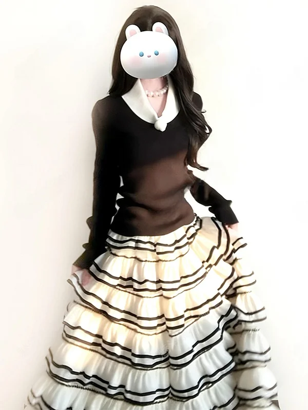 

Элегантная многослойная юбка с высокой талией и асимметричным подолом, двухцветная, струящаяся, новая весенняя модель в корейском стиле для женщин