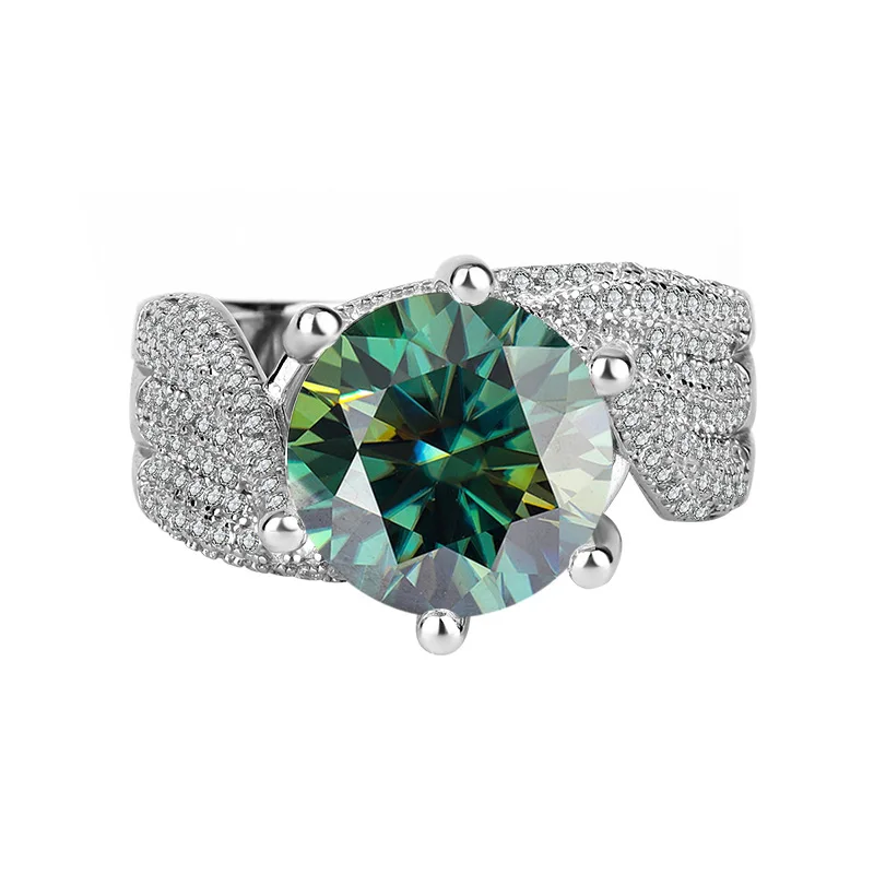 

Girlfriend's Gift Ring: PT950 Moissanite (3Ct),Three-Lifetime Love Design with Emerald, Suitable for Wedding, Proposal Birthday