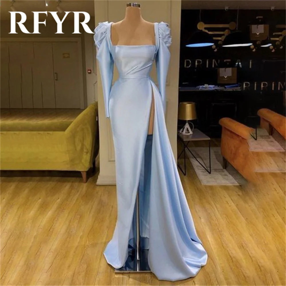 

RFYR Light Sky Blue Prom Dress Stain Mernaid Sexy Party Dress Square Collar Celebrity Gowns Wedding Party Dress вечерние платья