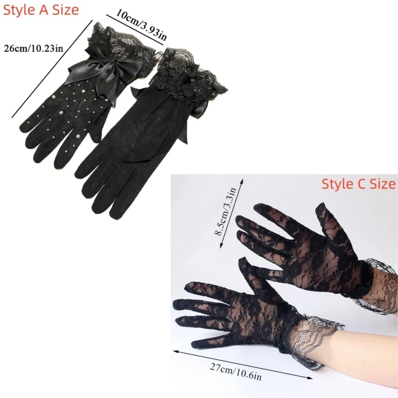 Sexy Shining Flash Mesh Gloves Thin High Elasticity Lace Large Bowknot Sunscreen Gloves Dance Stage Cosplay Women Gloves