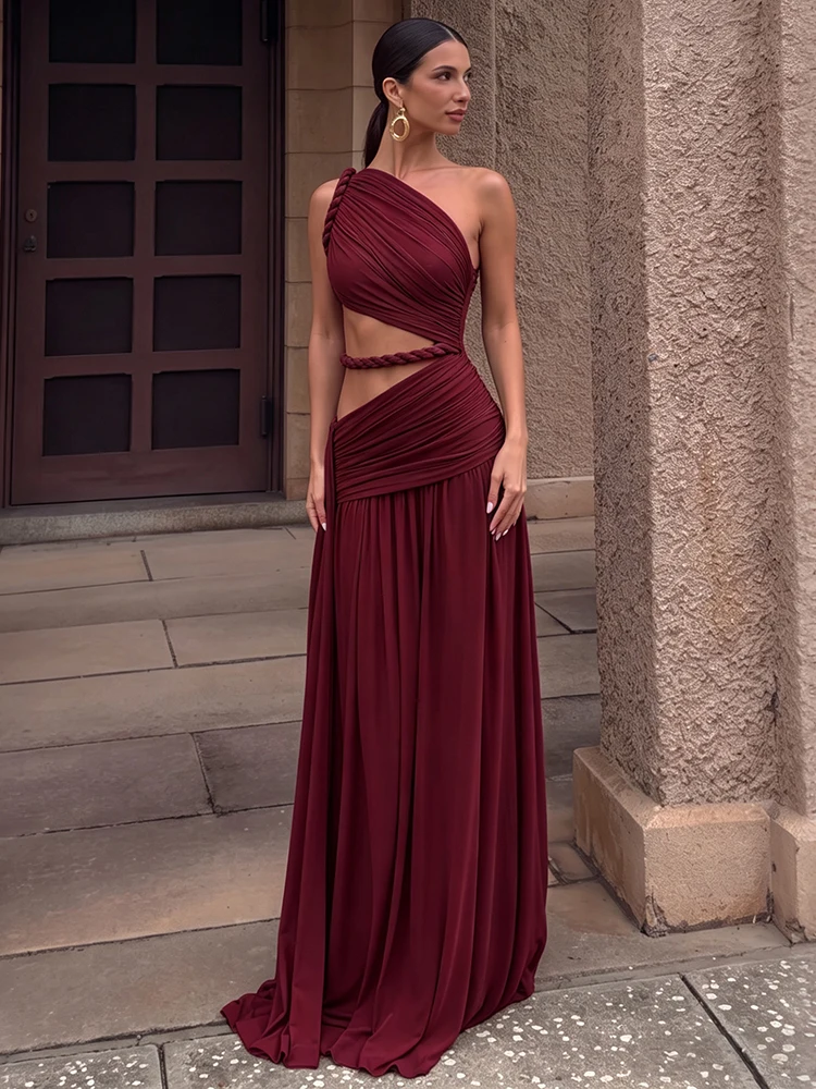 Sisterlinda Rope Patchwork Modekleid für Damen, sexy, hohler, schräger Kragen, gerüschtes Band, ärmellos, elegant, für Urlaub, Party, figurbetont – Detail 15