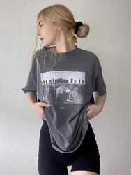 Vintage Graphic Print Cotton T Shirt Women Summer Short Sleeve Round Neck Oversize Tops Harajuku Casual Loose Y2k T Shirts 2023