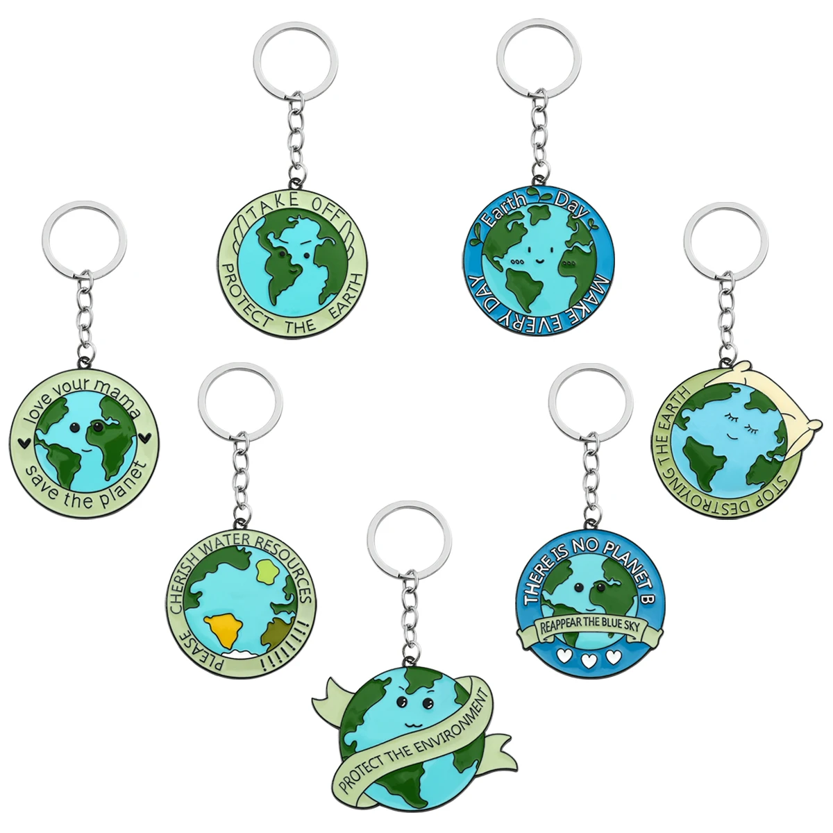 Stop Destroying the Earth Pendant Keychains Protect Planet Environment Metal Keyring Public Welfare Jewelry Gift for Friends