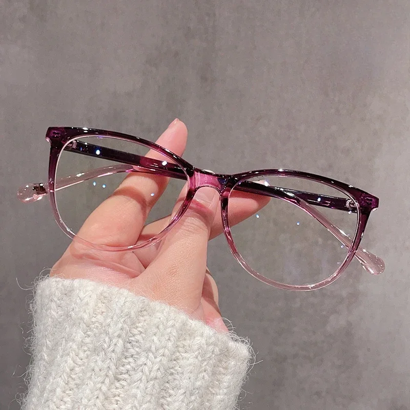 Fashion Cat Eye Gradient Plain Eyeglasses Trending Blue Light Blocking Optical Glasses for Women Men Ultralight TR90 Eyewear