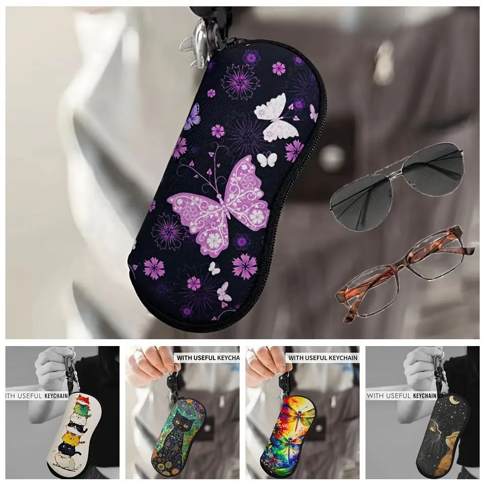 

Nylon Sunglasses Storage Bag with Keyring Solid Color Sunglasses Pouch Portable Durable SunGlasses Holder Eyewear Accessories