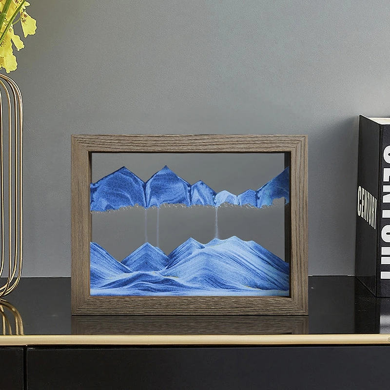 

Moving Sand Art 3D Sandscape Quicksand Liquid Hourglass Rotatable Wooden Frame Flowing Sand Painting Office Home Decor Gifts