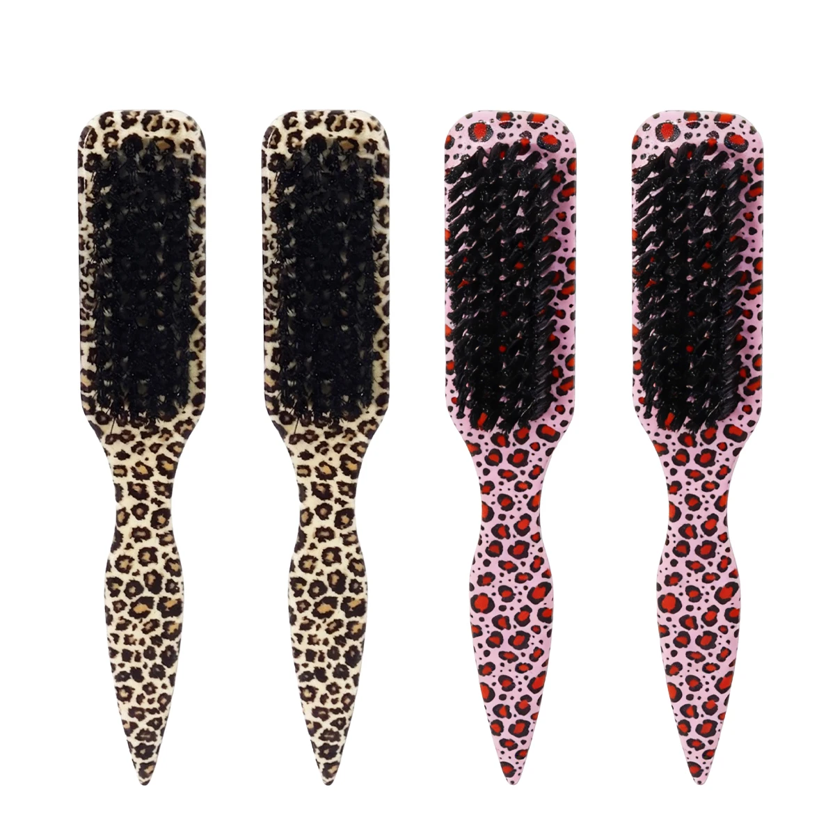 

4pcs smooth back brushes with leopard print pattern, bristle bristles, durable ABS plastic handle, special for real hair wigs