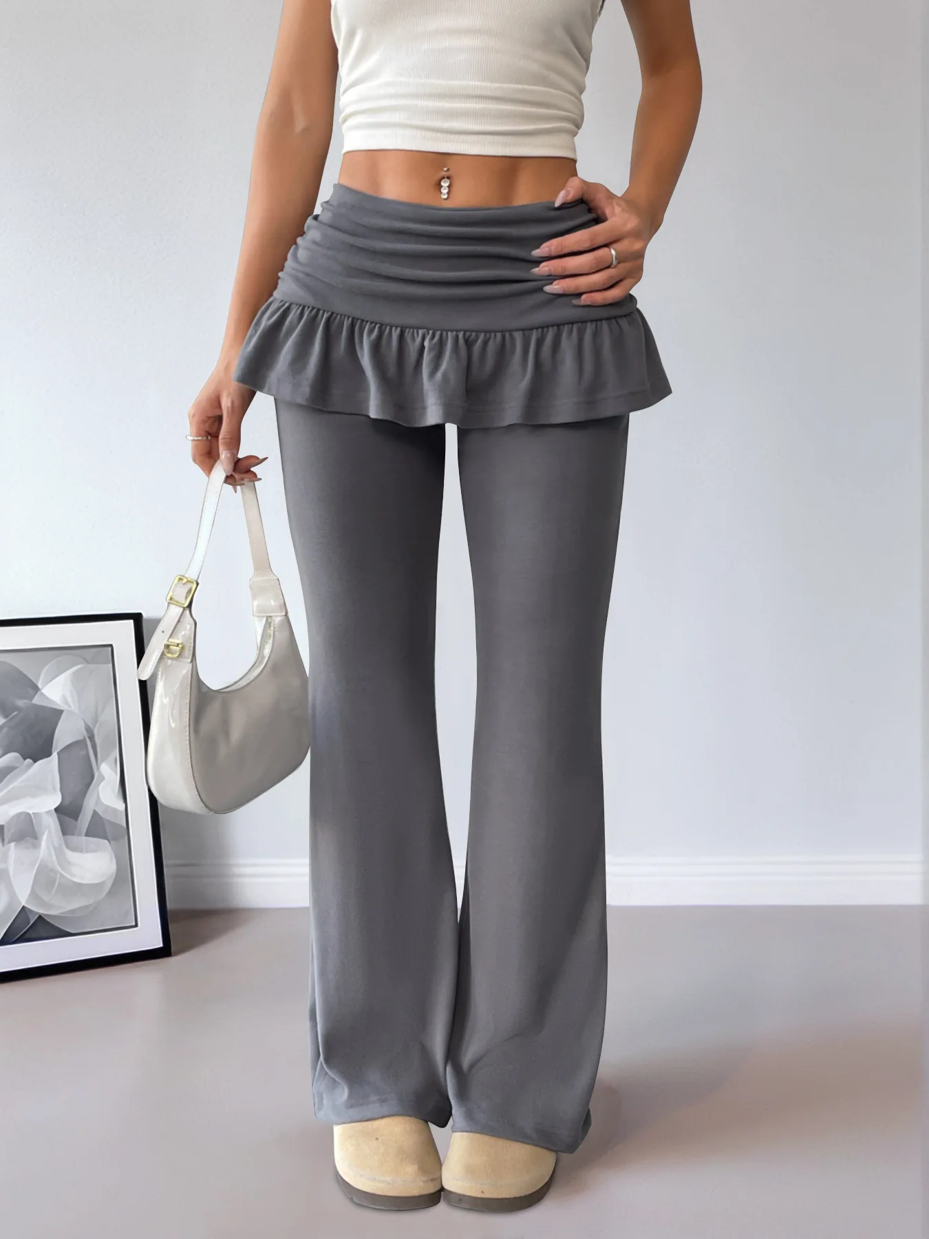 Women New Solid Color Style Spicy Pants Fashion 2025 Autumn Girl Ballet Fake Two Piece Micro Pull Up Pants Casual Pants
