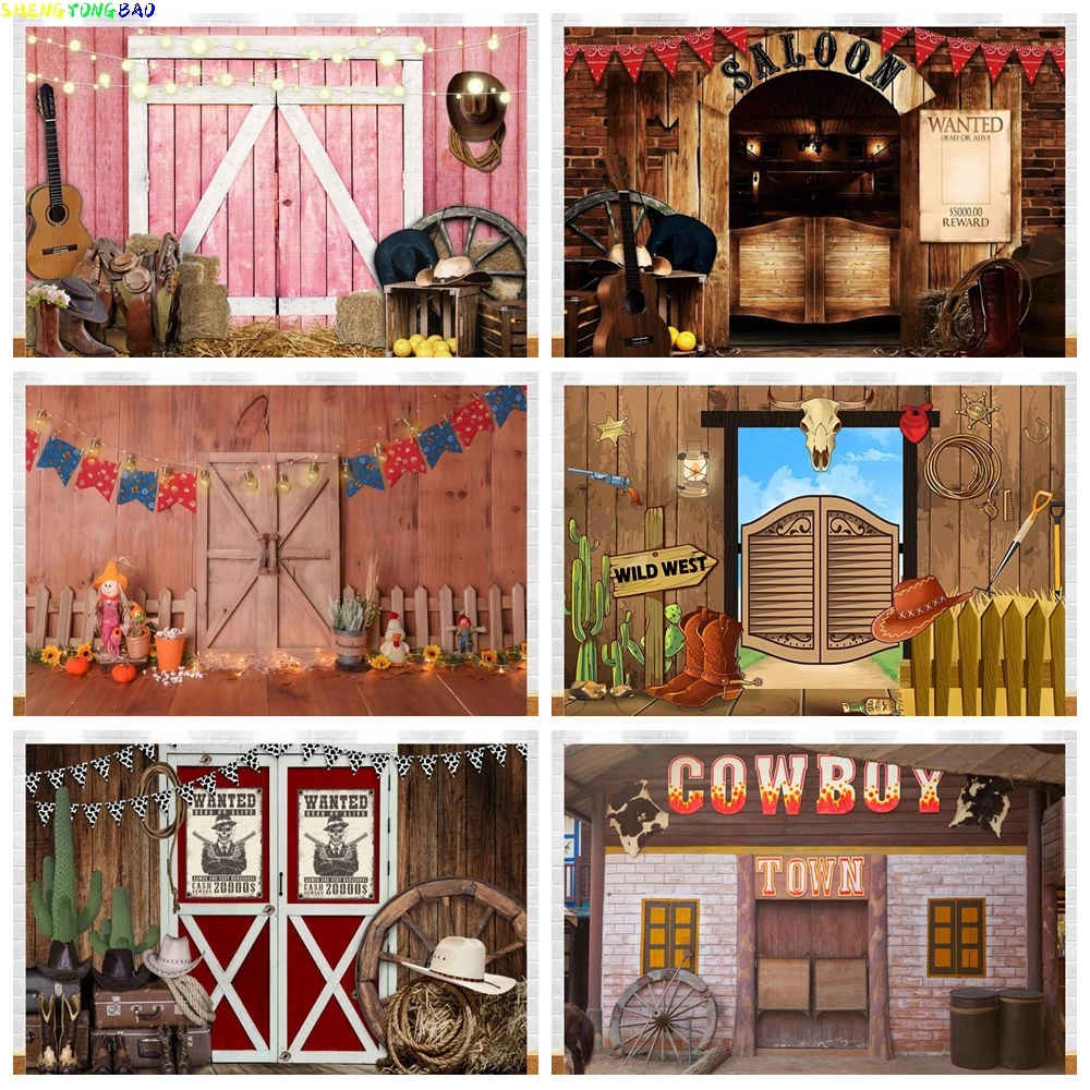 

Western cowboy background Western Country Cabin Barn salon Tapestry photography Background Birthday Banner Backdrop photo booth