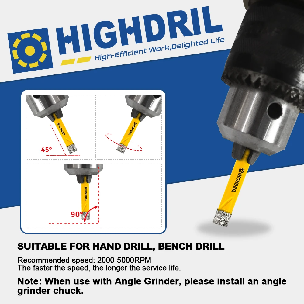 HIGHDRIL Trockendiamant-Bohrer-Set 6-14mm für Fliesen, Marmor, Granit, Keramik, Lochsäge mit Schnellwechsel-Schaftkernbohrer – Detail 6