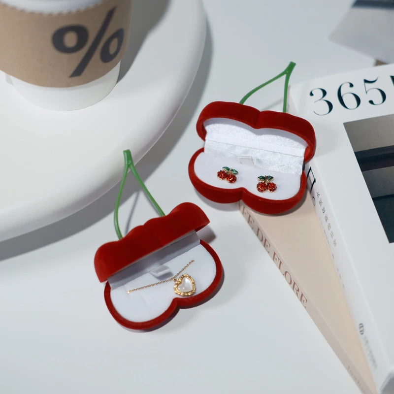 Portable Cherry Jewelry Box Earrings Necklace Packing Box Flocking Organizer Case Jewelry Display Case Valentine Day Gift Box