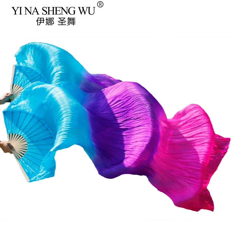 New Style Belly Dance Silk Fan 100% Real Silk Long Silk Fans Handmade Gradient Color Dance Fans Can Be Customized