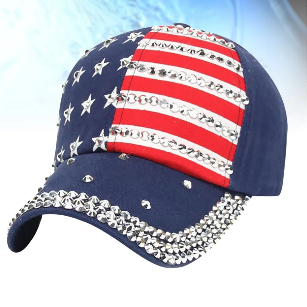 

Rhinestone American Baseball Cap Women Patriotic Usa Flag Bling Caps American Flag Hat Sports Wear 4th July Outdoor