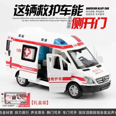 

1:32 Mercedes-Benz 120 Ambulance Alloy Car Model 110 Police Car Simulation Pull Back Sound and Light Boy Metal Toy Car Boy Gifts