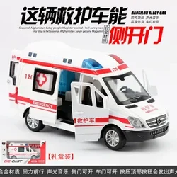 1:32 Mercedes-Benz 120 Ambulance Alloy Car Model 110 Police Car Simulation Pull Back Sound and Light Boy Metal Toy Car Boy Gifts