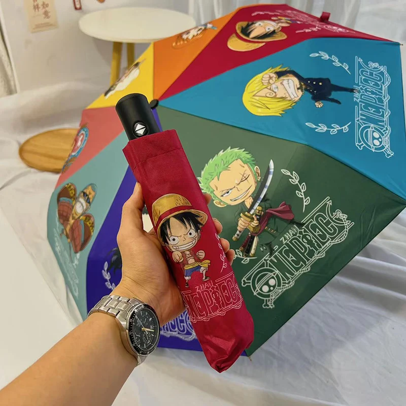 Automatic Man Folding Umbrella Anime One Piece Cartoon Women Portable Sunscreen Windproof Parasol Rain Wind Resistant Paraguas