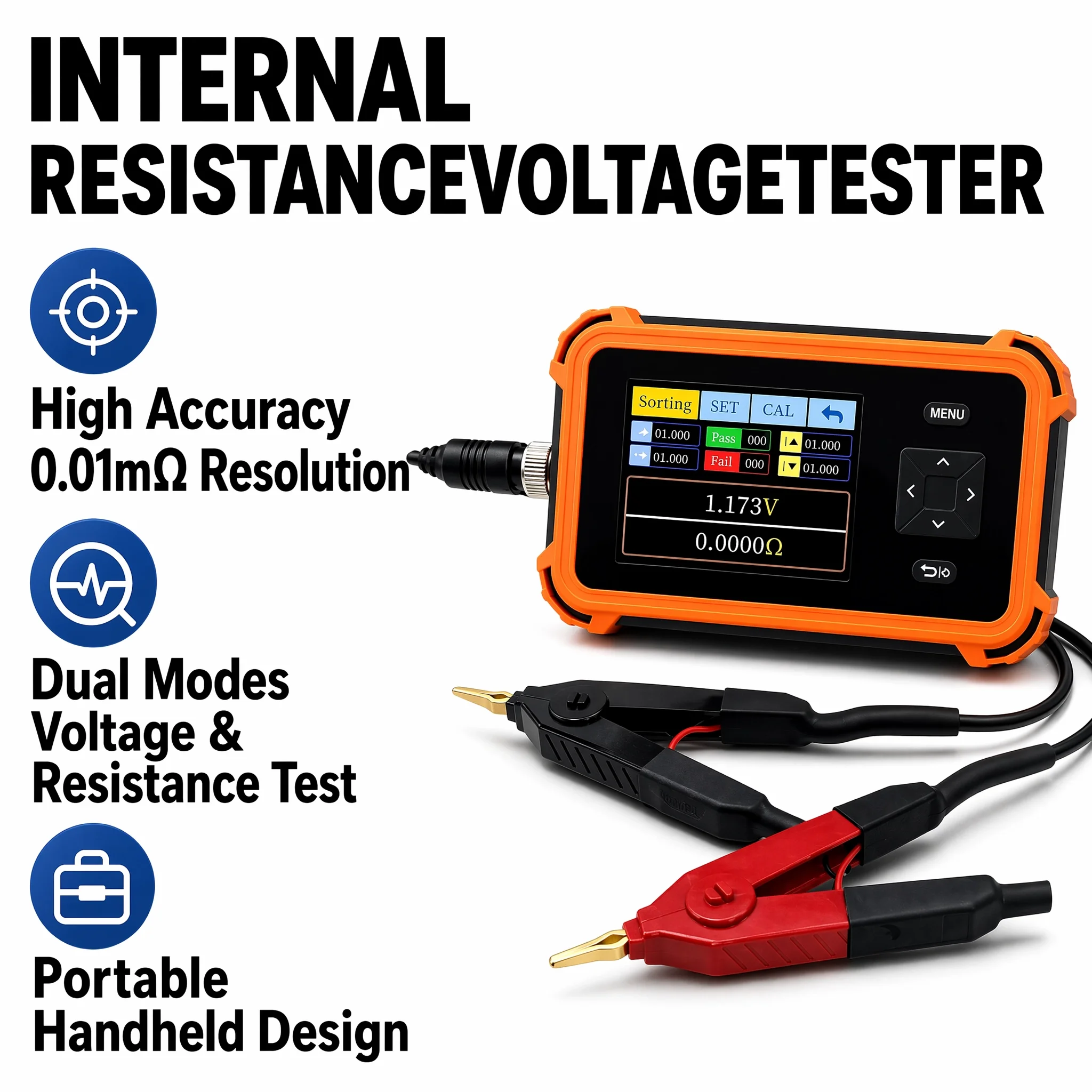

Handheld 4-Wire Kelvin Battery Tester High Precision Voltage Resistance Meter 2.8" TFT Screen for 18650 Lithium Lead-Acid Test