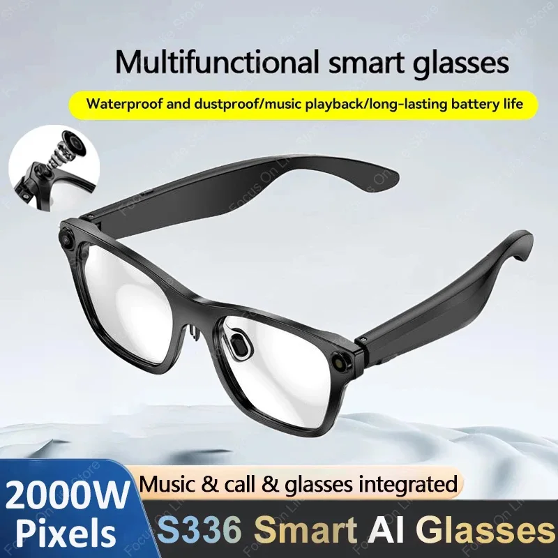 

S336 Smart AI Glasses HD Shooting Listening Call Recording Video Camera Glasses ANC ENC Dual Mic Noise Reduction Headset