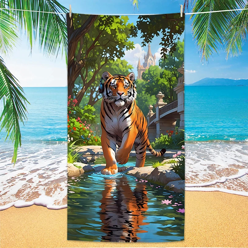 Hot Selling Tiger Beach Towel Microfiber Digital Print Bath Towel Bold Tiger Design Sun Protection Shawl Extra Large Towel for C