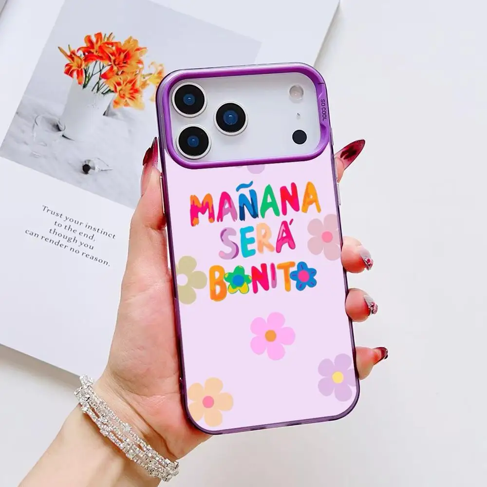 K-Karol G M-Manana Sera جراب هاتف آيفون 17 16 15 14 13 12 11 Pro Max Air متعدد الألوان ماتي ليزر معدني أورورا فوندا