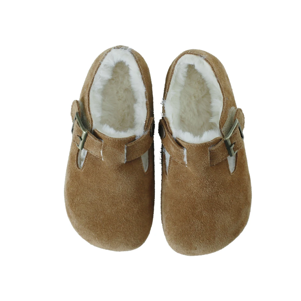 Suede Leather Girls flat shoes Genuine Leather warm Cloud plush Children\'s snow shoes cozy Boys Birkenshoes Kids casual shoes