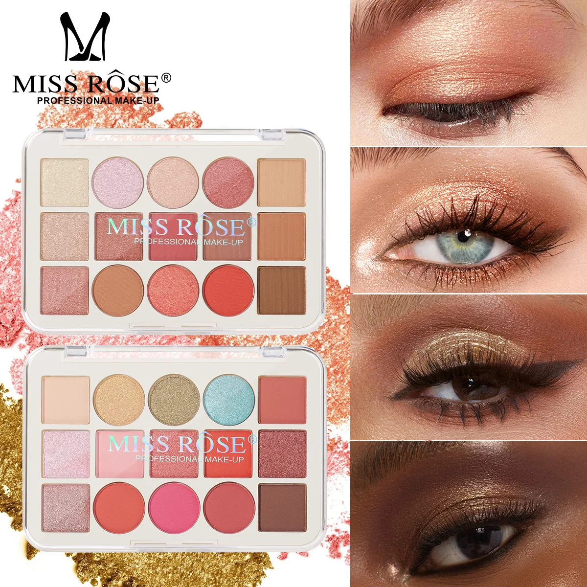 MISS ROSE 15 Colors Eyeshadow Palette Professional Shimmer Dazzling Smudge-proof Eye Makeup Cosmetic for Personalized Look