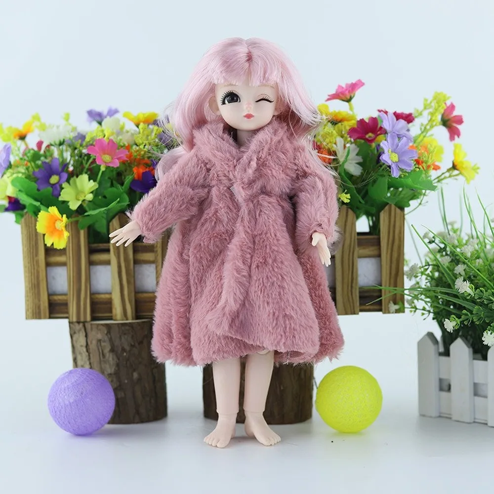 Multicolor 1 Set Long Sleeve Soft Fur Coat Tops Dress Winter Warm Casual Wear Accessories Clothes for Barbie Doll Kids Toy view 4