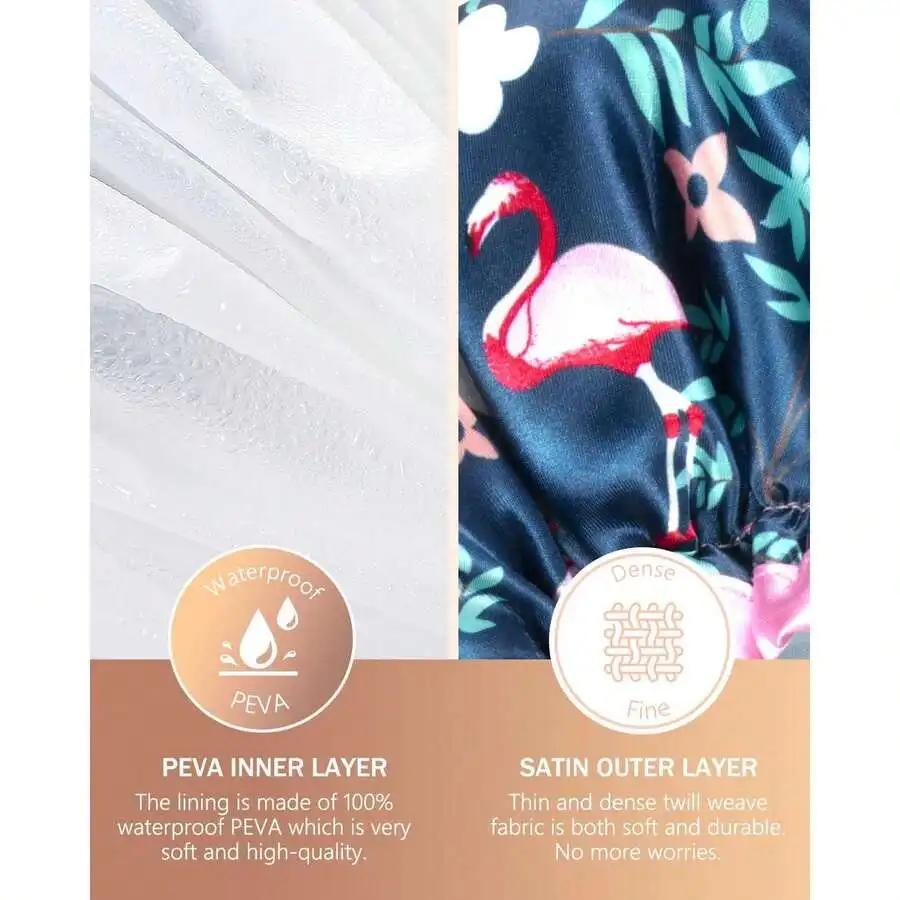 

Women Shower Cap For Long Hair Waterproof Satin Flamingo Print