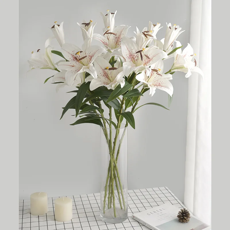 Artificial Lily Flower Bouquet, Fake Wreath Branch, Fake Branch, Real Touch, Wedding Road, Leading Stage Setting, 3Pcs