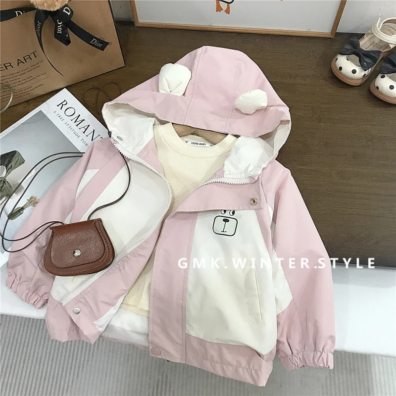 

Girls' Coat Spring and Autumn New Style Children's Fashionable Autumn Trench Coat Baby Stylish Casual Hooded Autumn Top