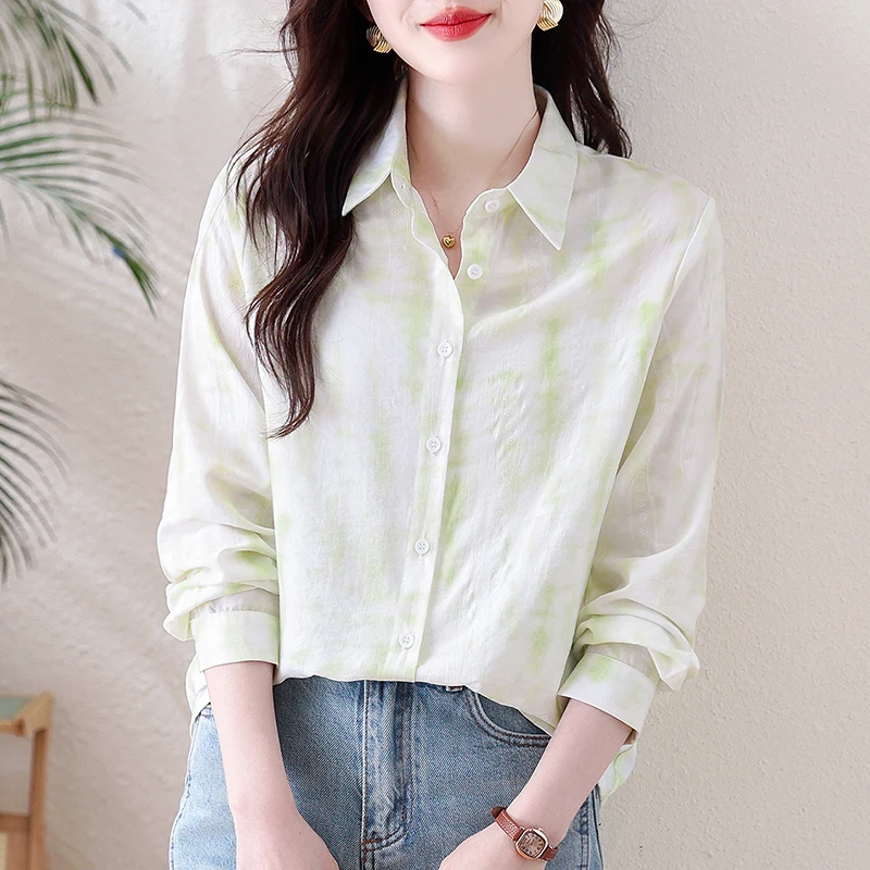 

Casual Women's Blouses Printed Vintage Shirts Fashion Loose Spring/Summer Clothing Long-sleeved Chiffon Women Tops