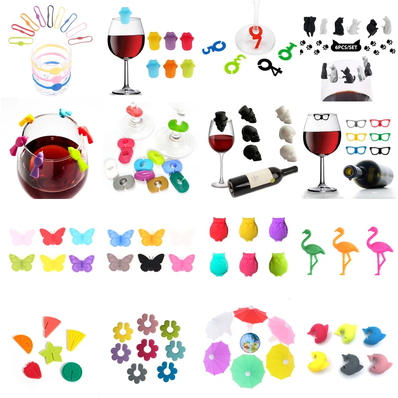 1/6/10/12pc Wine Glass Marker Wine Charms Glasses Identifier Marker Cups Glasses Markers Silicone Glass Tongue Shape Glasses Tag