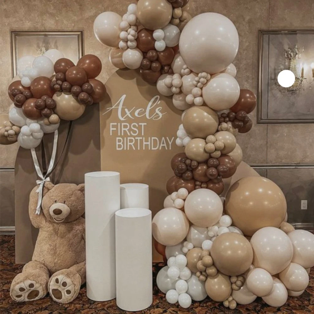 88pcs Retro Brown Balloons Kit Double Layer Latex Balloon Baby Shower Gender Reveal Teddy Theme Birthday Wedding Party Decor