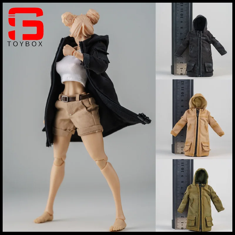 재고 있음 1/12 스케일 여성 지퍼 긴 후드 윈드 브레이커 의류 모델 맞는 6 ''Romankey Soldier 액션 피규어 바디 인형
