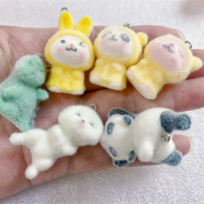 free shipping 30pcs/lot color print cartoon rabbits/bears/dog shape resin dolls beads charms diy jewelry key chain accessory