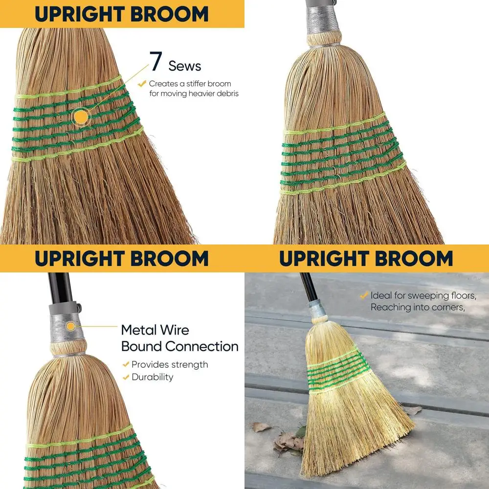 

Industrial-Strength Corn Broom, 59.8 Tall for Outdoor/Indoor Use: Sweeps Leaves, Dust, and Debris in Yards, Garages, and More
