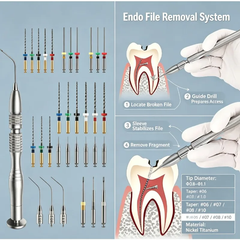 Dental Endo Broken Root Canal File Removal Kit Endodontic Instruments for Professional Dental Clinic Application Guided Drilling