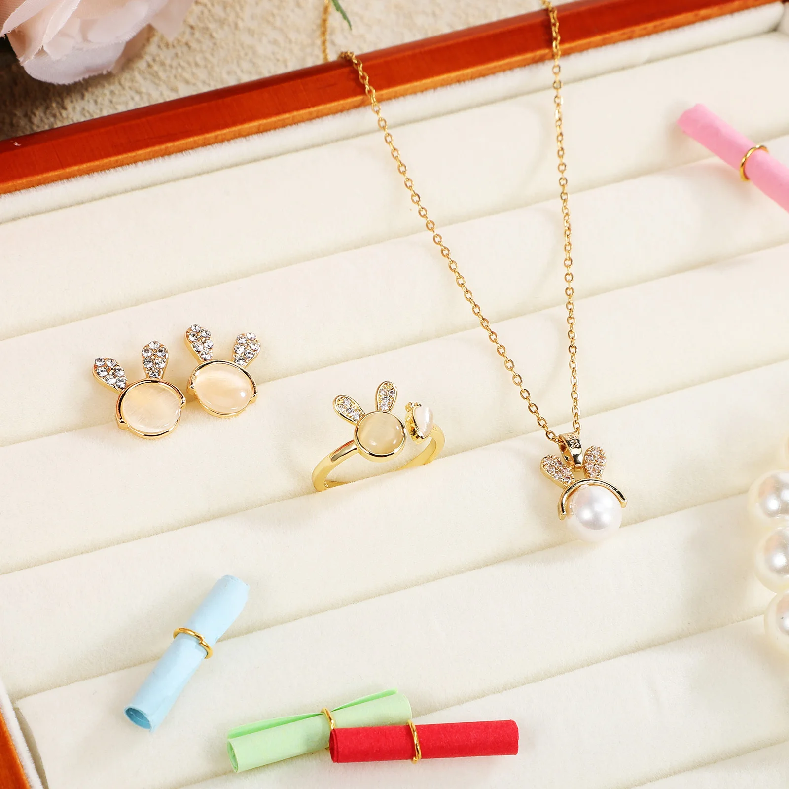 

1Set Bunny Jewelry for Women Rabbit Necklace Earrings Rings Elegant Cute Alloy Material Birthday Gift Bunny Jewelry