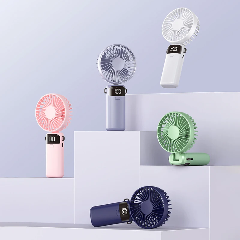 Xiaomi Handheld Fan LED Digital Display Portable Student Small Fan Gift 5-Speed Folding 90° Neck Base USB Small Electric Fan
