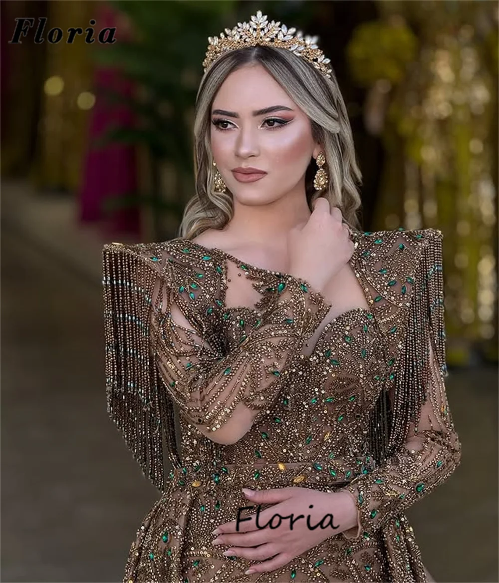 แอฟริกันสีน้ําตาล Cape แขนยาวชุดราตรีวันเกิดวินาทีแผนกต้อนรับชุดที่กําหนดเองลูกปัดพรหมชุดกระโปรง