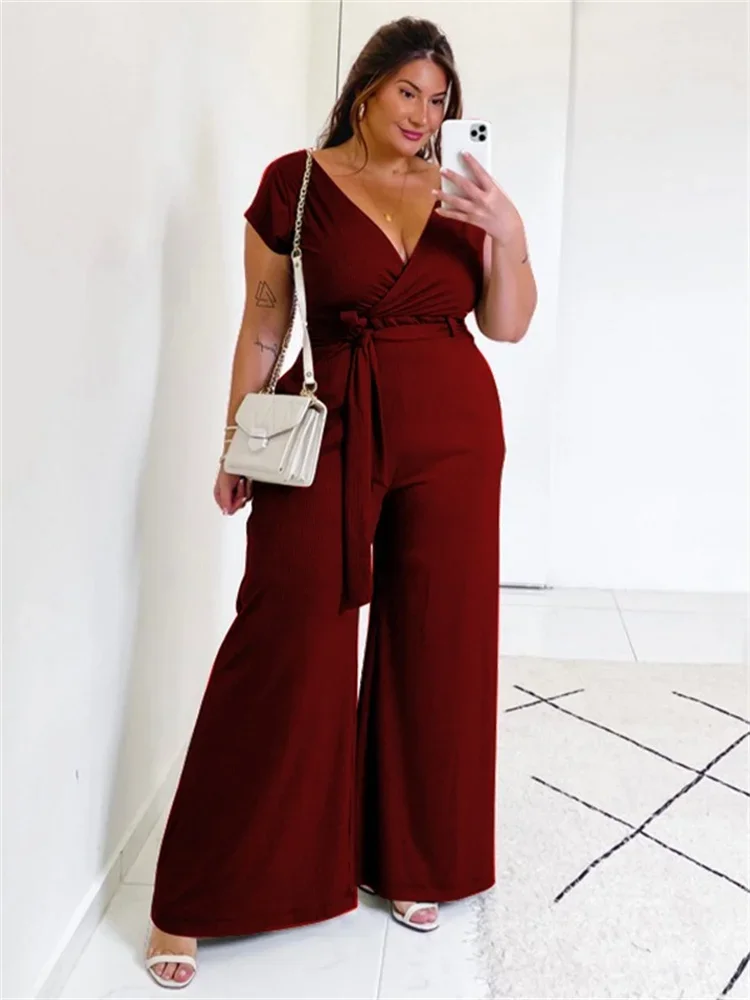 Wmstar Plus Size Women Clothes Jumpsuit  Solid Off Shoulder with Bandage Summer Beach V Neck New Style Wholesale Dropshipping