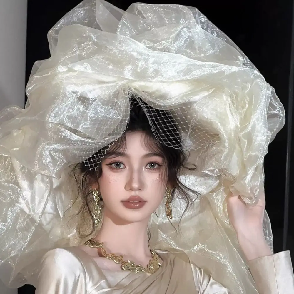Romantic French Style Bride Headdress Plus size Elegant Bridal Hats Photography Luxury Wedding Headwear for Women image 5