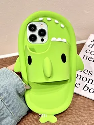 Suitable For iPhone 14 Pro Max Phone Case 15 1312 11 3D Green Shark Slippers XSMAX Full Pack XR Silicone XS Phone Case